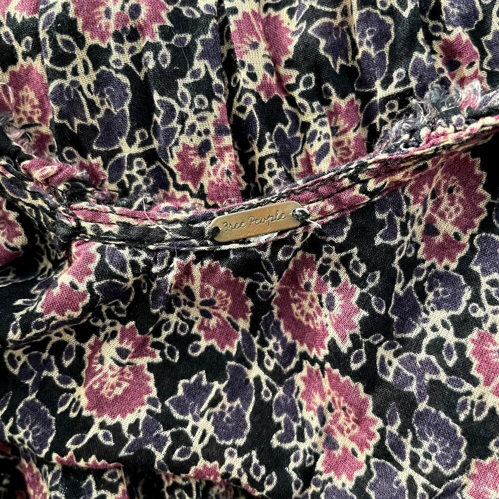 Free People I'm Your Favorite Cotton Purple Floral Shirred Mini Dress Small Boho - Picture 8 of 9